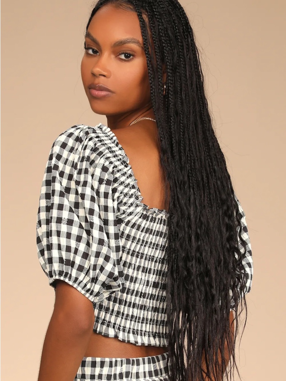 Sweet Together Black and Ivory Gingham Tiered Midi Skirt & Blouse TWO PIECE SET - Picture 3 of 10